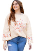 Western Floral Applique Patchwork Side Slit Crewneck Top