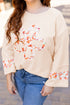 Western Floral Applique Patchwork Side Slit Crewneck Top