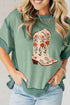 Western Floral Boot Graphic Exposed Seam T-Shirt