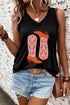 Western Floral Boot Graphic Ribbed V Neck Tank Top