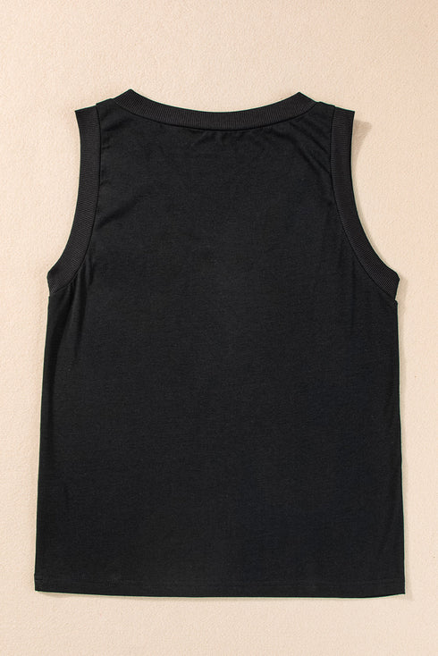 Western Floral Boot Graphic Ribbed V Neck Tank Top