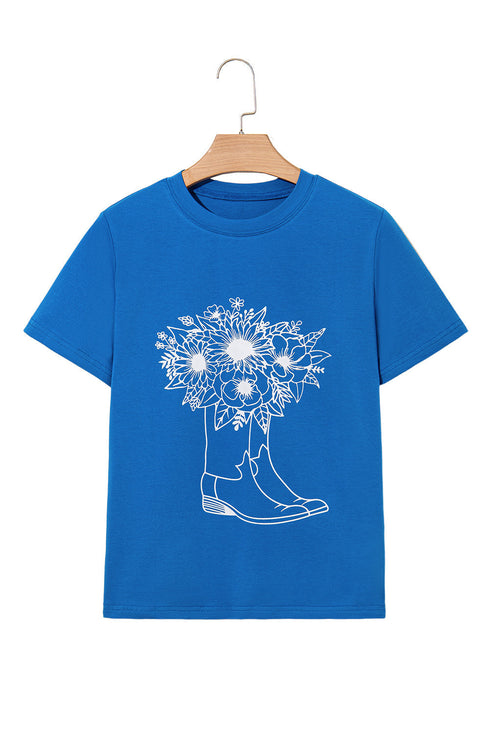 Western Floral Boot Graphic Short Sleeve Tee