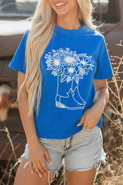 Western Floral Boot Graphic Short Sleeve Tee