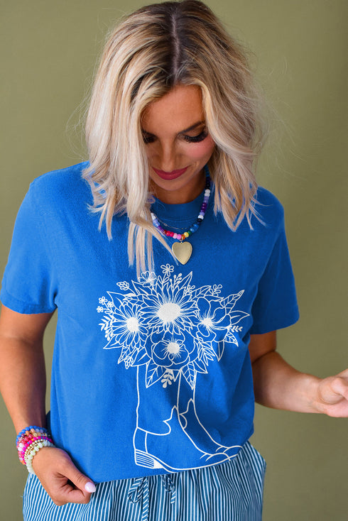 Western Floral Boot Graphic Short Sleeve Tee