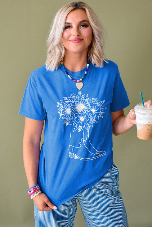 Western Floral Boot Graphic Short Sleeve Tee