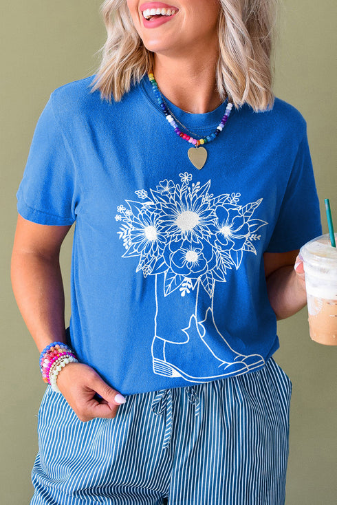 Western Floral Boot Graphic Short Sleeve Tee