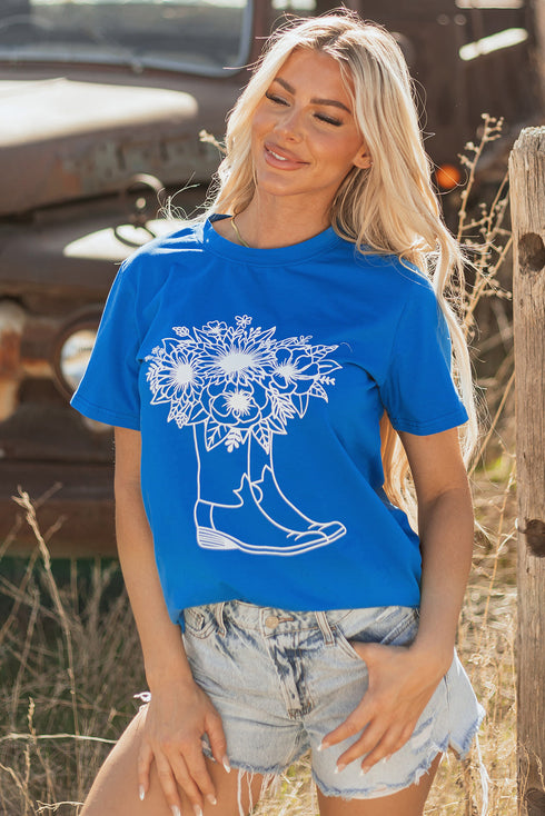 Western Floral Boot Graphic Short Sleeve Tee