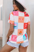 Western Floral Checkerboard Print Short Sleeve Tee