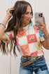 Western Floral Checkerboard Print Short Sleeve Tee