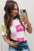 Western Floral Checkerboard Print Short Sleeve Tee