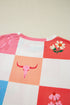 Western Floral Checkerboard Print Short Sleeve Tee