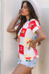 Western Floral Checkerboard Print Short Sleeve Tee