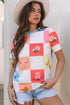 Western Floral Checkerboard Print Short Sleeve Tee