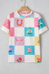 Western Floral Checkerboard Print Short Sleeve Tee