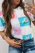Western Floral Checkerboard Print Short Sleeve Tee