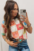 Western Floral Checkerboard Print Short Sleeve Tee