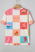 Western Floral Checkerboard Print Short Sleeve Tee