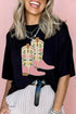 Western Floral Cowgirl Boots Print Short Sleeve Graphic Tee