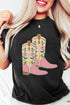 Western Floral Cowgirl Boots Print Short Sleeve Graphic Tee