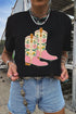 Western Floral Cowgirl Boots Print Short Sleeve Graphic Tee