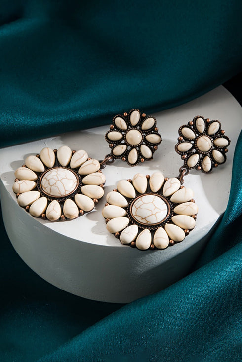 Western Floral Motif Stone Inlay Stud Earrings