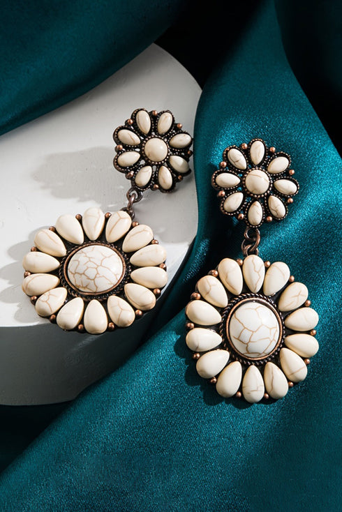 Western Floral Motif Stone Inlay Stud Earrings
