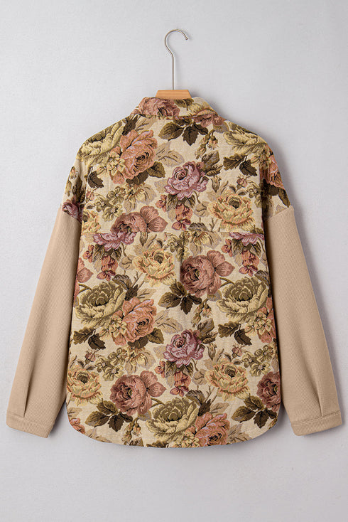 Western Floral Patchwork Waffle Knit Buttoned Jacket