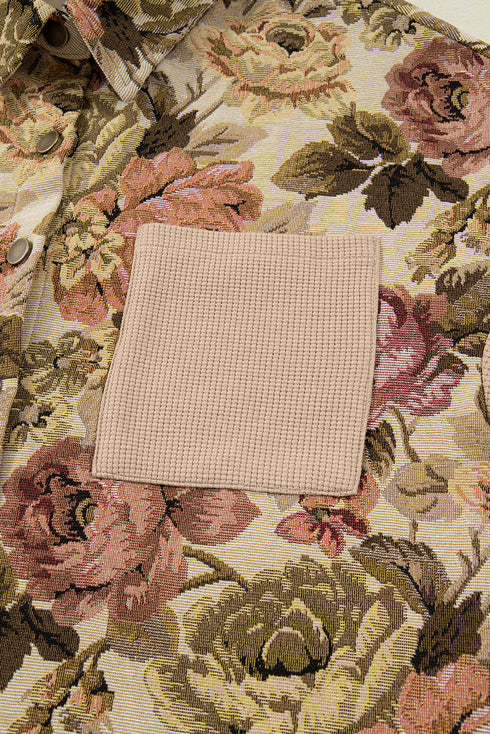 Western Floral Patchwork Waffle Knit Buttoned Jacket