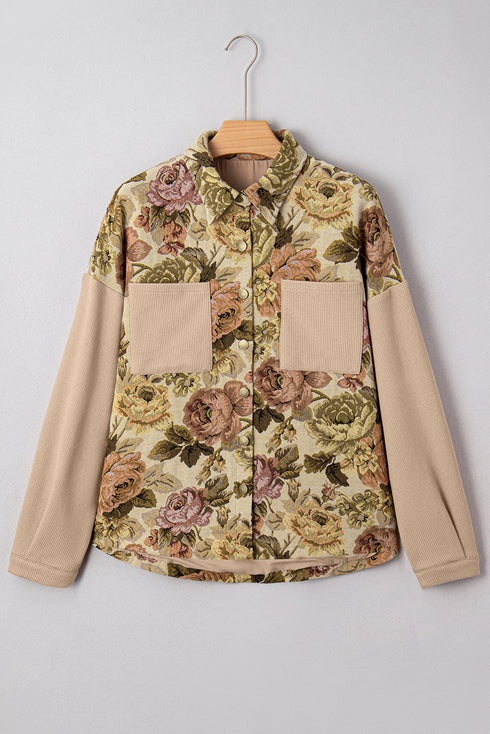 Western Floral Patchwork Waffle Knit Buttoned Jacket