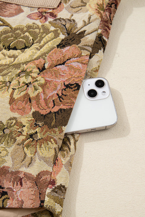 Western Floral Patchwork Waffle Knit Buttoned Jacket