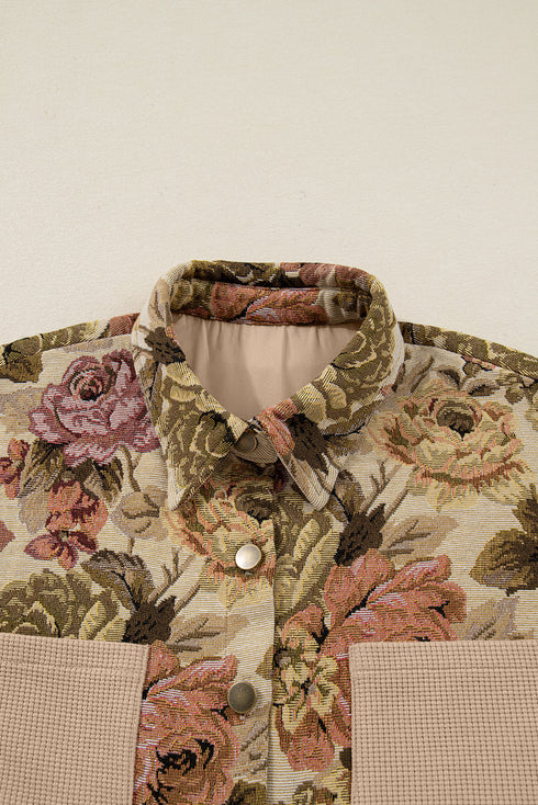 Western Floral Patchwork Waffle Knit Buttoned Jacket