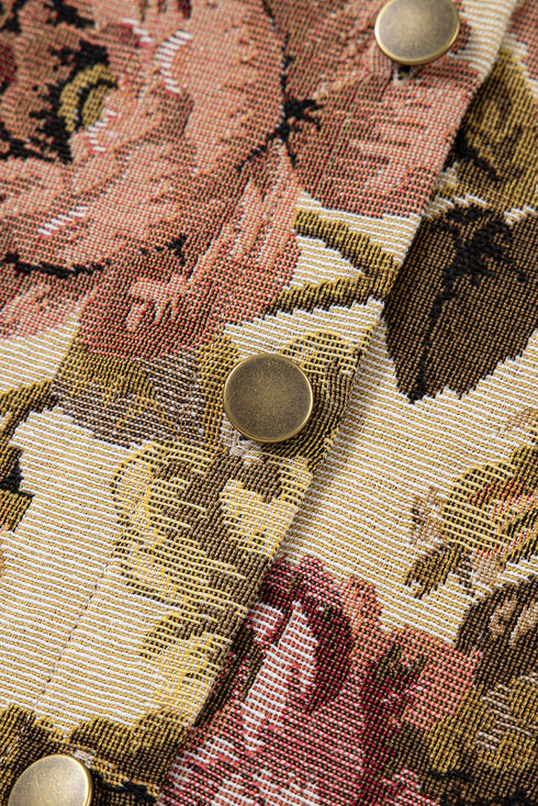 Western Floral Patchwork Waffle Knit Buttoned Jacket