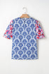 Western Floral Print Puff Sleeve Frilled Neck Blouse