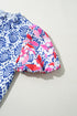 Western Floral Print Puff Sleeve Frilled Neck Blouse