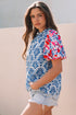 Western Floral Print Puff Sleeve Frilled Neck Blouse