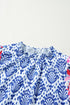 Western Floral Print Puff Sleeve Frilled Neck Blouse