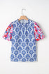 Western Floral Print Puff Sleeve Frilled Neck Blouse