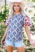 Western Floral Print Puff Sleeve Frilled Neck Blouse