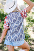 Western Floral Print Puff Sleeve Frilled Neck Blouse