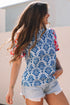 Western Floral Print Puff Sleeve Frilled Neck Blouse