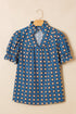 Western Floral Print V Neck Pleated Puff Sleeve Blouse