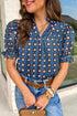 Western Floral Print V Neck Pleated Puff Sleeve Blouse