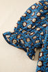 Western Floral Print V Neck Pleated Puff Sleeve Blouse