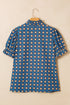 Western Floral Print V Neck Pleated Puff Sleeve Blouse