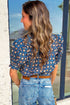 Western Floral Print V Neck Pleated Puff Sleeve Blouse
