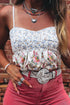 Western Floral Printed Patchwork Spaghetti Strap Tank Top