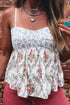 Western Floral Printed Patchwork Spaghetti Strap Tank Top