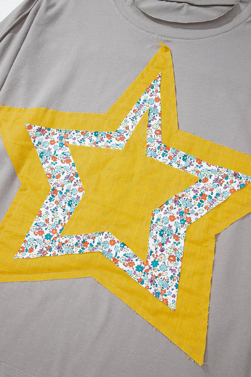 Western Floral Star Patchwork Applique Three Quarter Sleeve Top