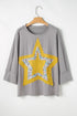 Western Floral Star Patchwork Applique Three Quarter Sleeve Top
