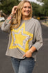 Western Floral Star Patchwork Applique Three Quarter Sleeve Top
